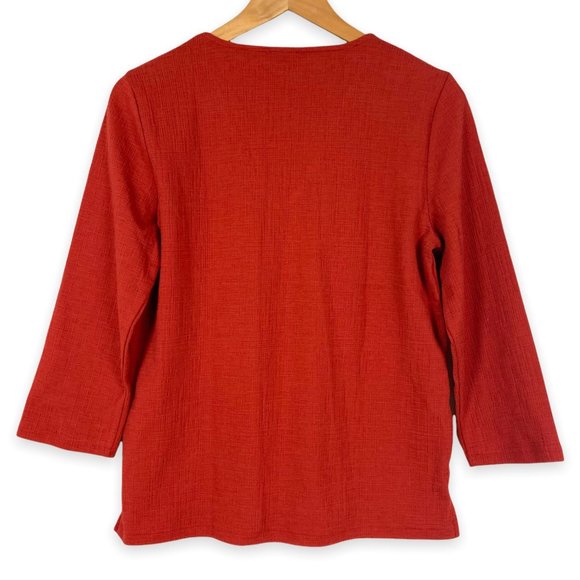 J. Crew Textured V-Neck Three Quarter Sleeve Top Size Small Burnt Orange/Rust - Picture 2 of 9